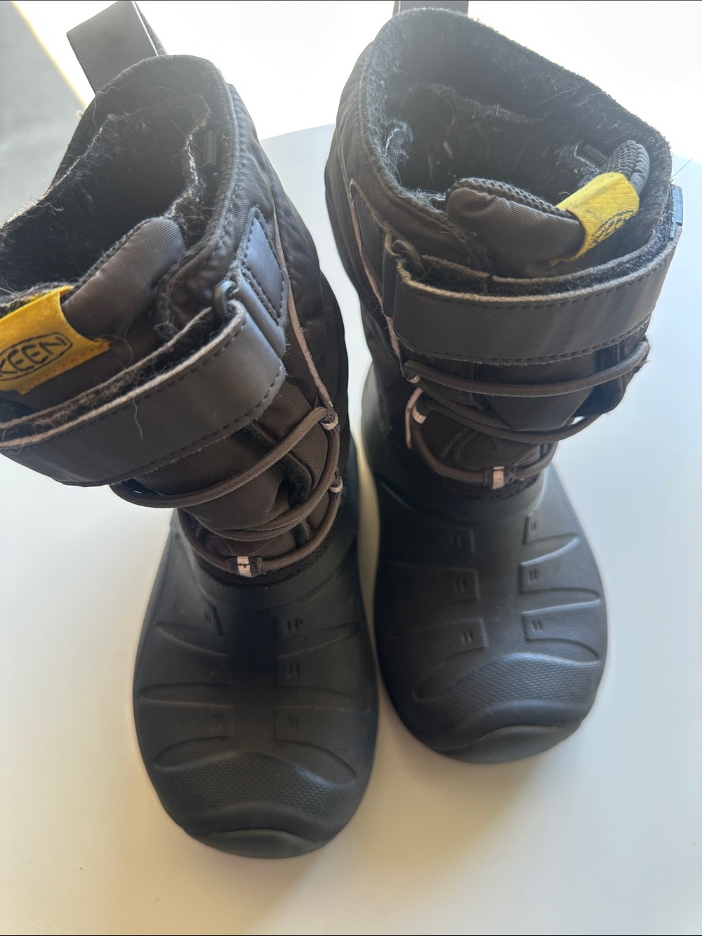 KEEN Kids Black Winter Rain & Snow Boots with Yellow Pull Tab